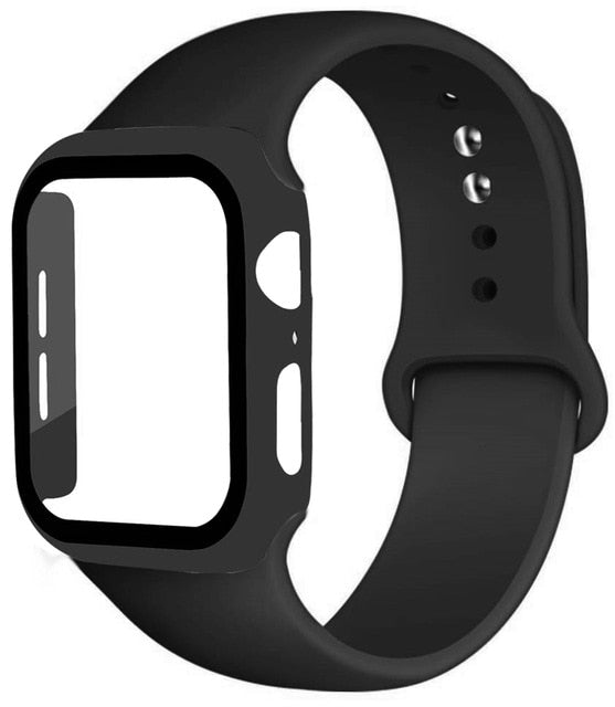 Silicone strap + protector with tempered glass for Apple Watch