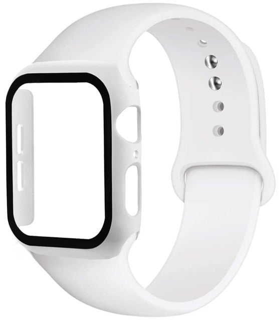 Silicone strap + protector with tempered glass for Apple Watch