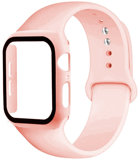 Silicone strap + protector with tempered glass for Apple Watch