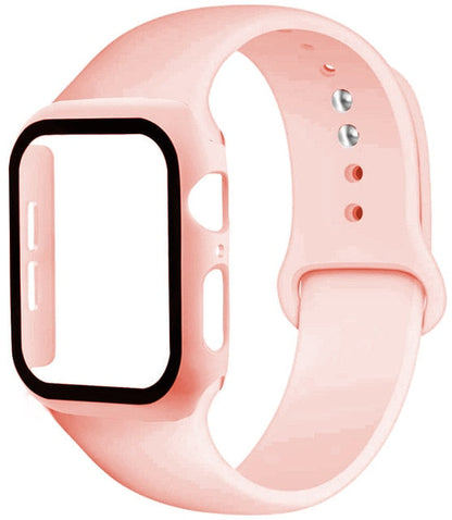 Silicone strap + protector with tempered glass for Apple Watch