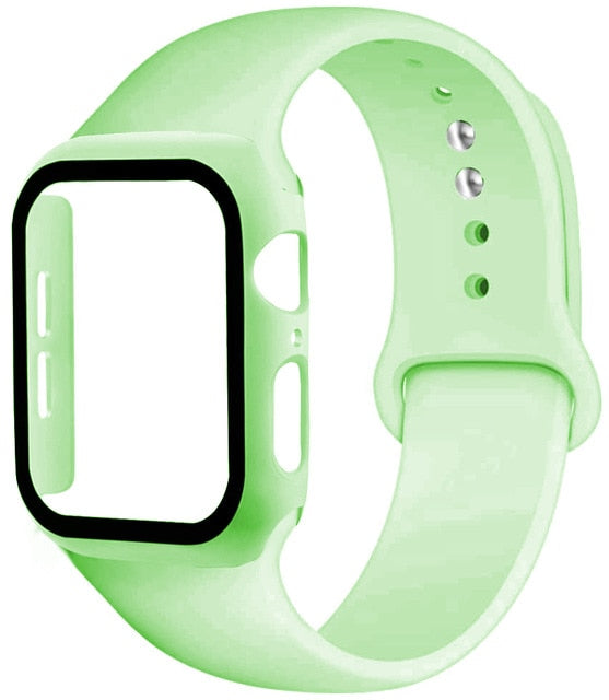 Silicone strap + protector with tempered glass for Apple Watch