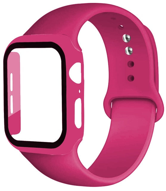 Silicone strap + protector with tempered glass for Apple Watch